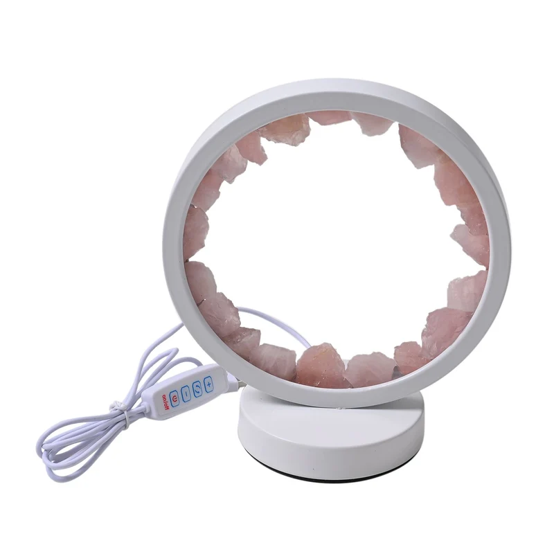 Rosenquarz Kristall Wellnesslampe, LED Leuchte mit Metallsockel, Kippschalter und 12 m Kabel ca. 10x22x18 cm