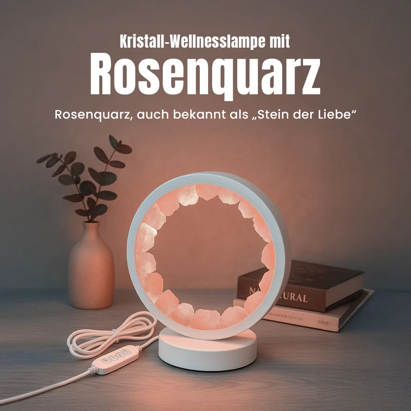Rosenquarz Kristall Wellnesslampe, LED Leuchte mit Metallsockel, Kippschalter und 12 m Kabel ca. 10x22x18 cm