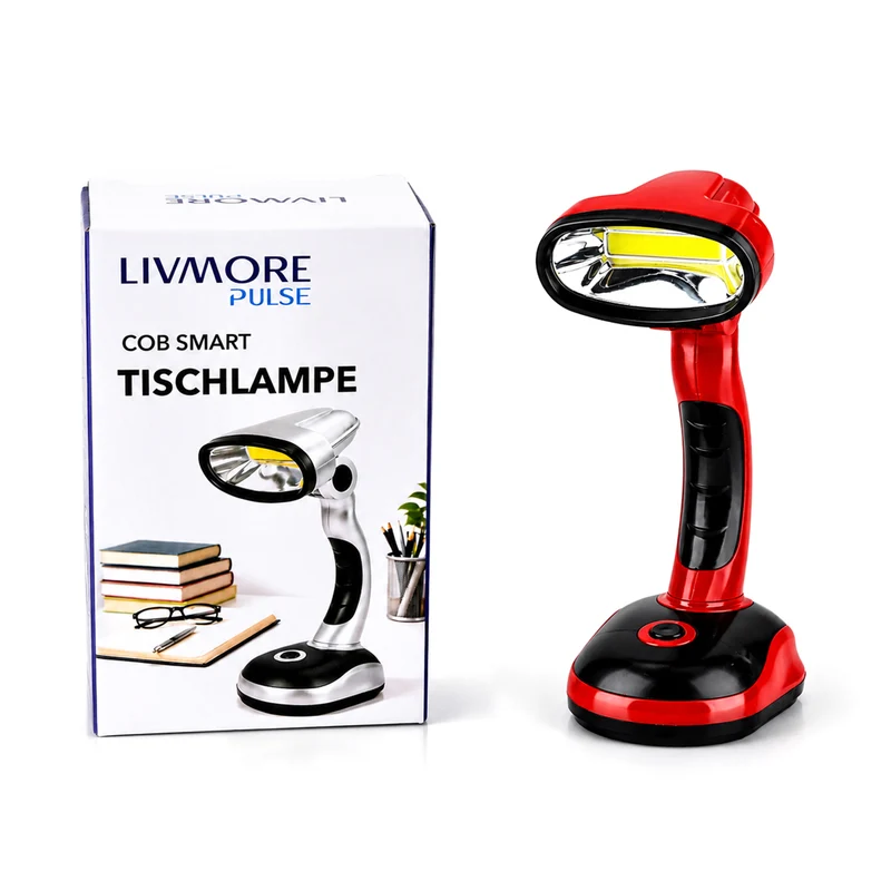 LIVMORE COB-Tischlampe, drehbar, 20x11x8,5cm, Rot-Schwarz
