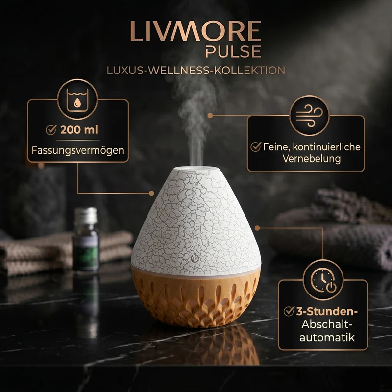 LIVMORE Vulcano Luftbefeuchter und Aromadiffusor mit 7 ätherischen Ölen, LED Farbwechsel, 200ml, Kaffee