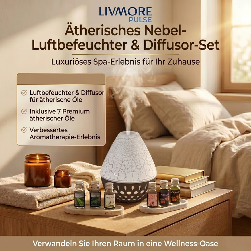 LIVMORE Vulcano Luftbefeuchter und Aromadiffusor mit 7 ätherischen Ölen, LED Farbwechsel, 200ml, Kaffee