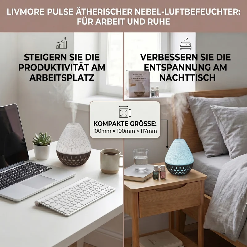 LIVMORE Vulcano Luftbefeuchter und Aromadiffusor mit 7 ätherischen Ölen, LED Farbwechsel, 200ml, Kaffee