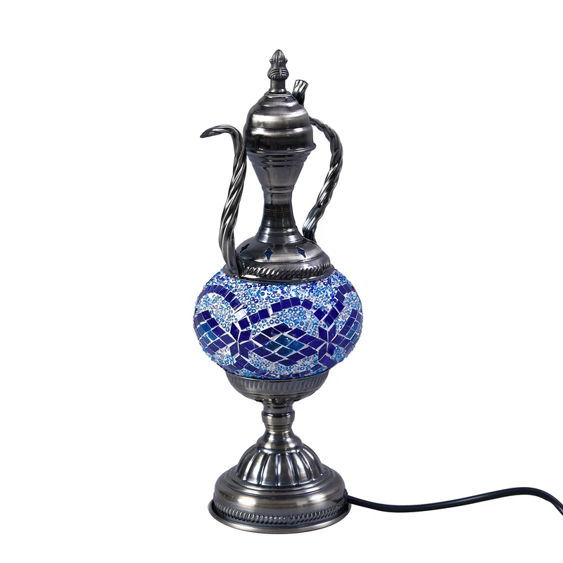 Handgefertigte orientalische Mosaik Glas Tischlampe - Weinkrug Form, Größe 12x38 cm, Blau