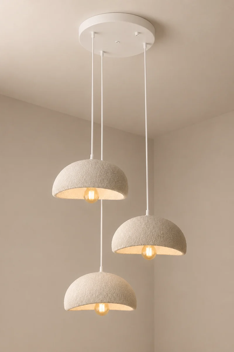Pendelleuchte 3-flammig beige modern – Boho Stil Leuchte für Esstisch & Wohnzimmer | E27