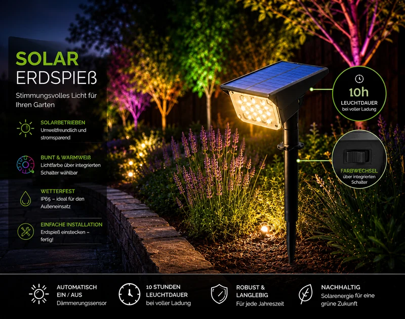 Solarlampe Garten RGB + 3000K IP65