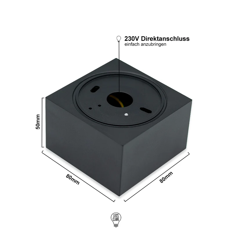 Aufbaustrahler schwarz matt 50mm eckig IP20 inkl. LED-Modul