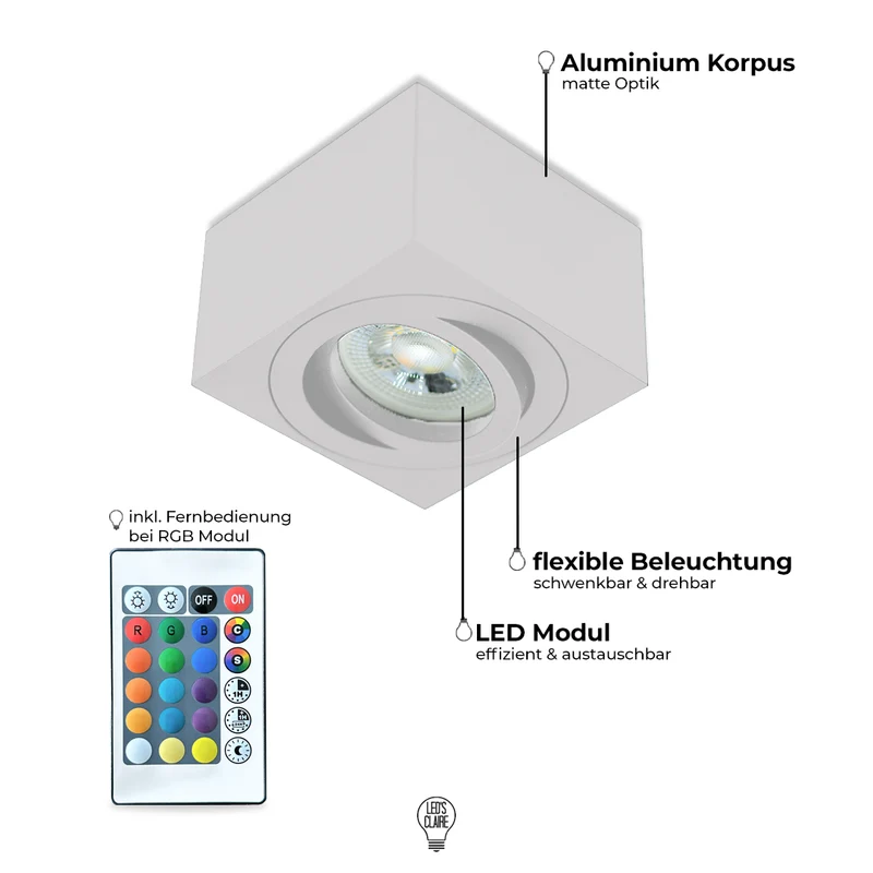 Aufbaustrahler weiß matt 50mm eckig IP20 inkl. LED-Modul