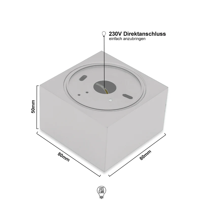 Aufbaustrahler weiß matt 50mm eckig IP20 inkl. LED-Modul