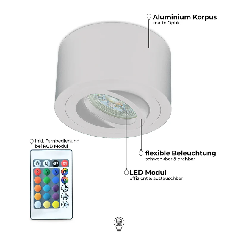 LED Deckenaufbaustrahler 90 mm – Schwenkbar, Flach, Dimmbar, weiss matt