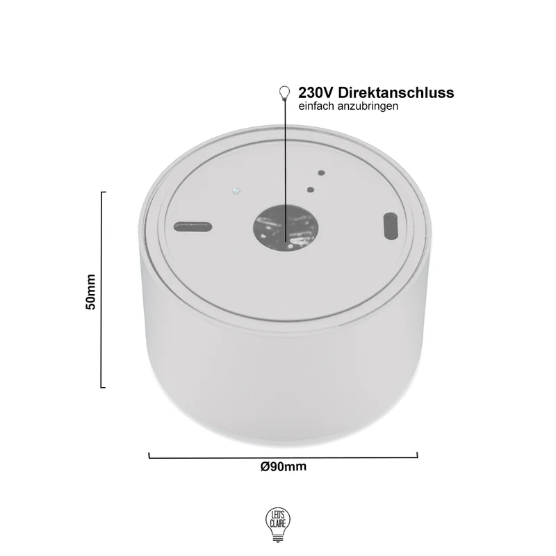 LED Deckenaufbaustrahler 90 mm – Schwenkbar, Flach, Dimmbar, weiss matt