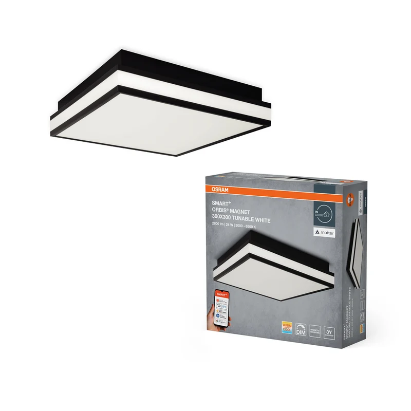 OSRAM Matter SMART+ ORBIS MAGNET LED Deckenleuchte 30x30cm Tunable Weiß 26W / 3000-6500K schwarz