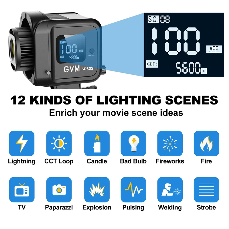 GVM SD80S 80w Spoltlight Daylight Can use Battery