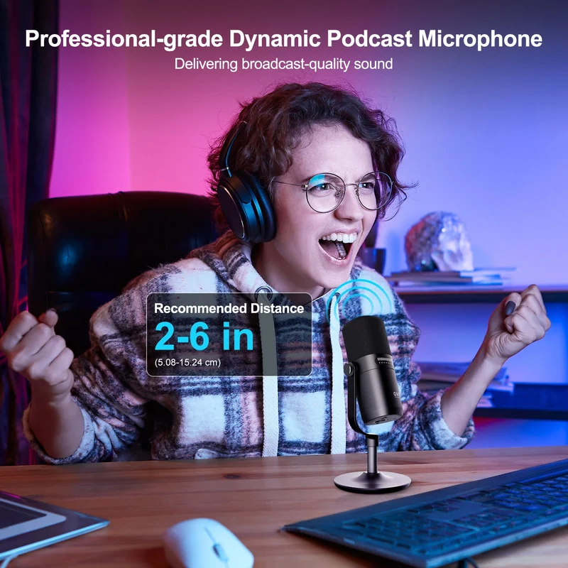 GVM Dynamic Microphone, XLR/USB Podcast Microphone with Mute Button, Monitoring Volume Control, Headphone Jack, Cardioid Gaming Mic, Vocal Mic for PC, MAC, Recording, Studio and Singing