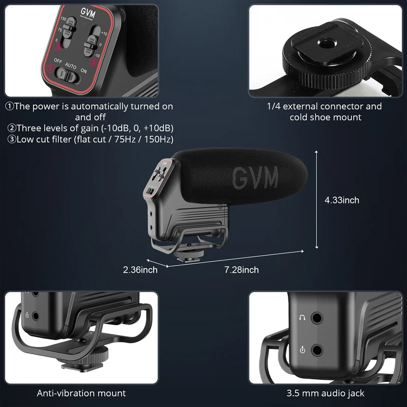 GVM QX-6 Camera-Mount Shotgun Microphone