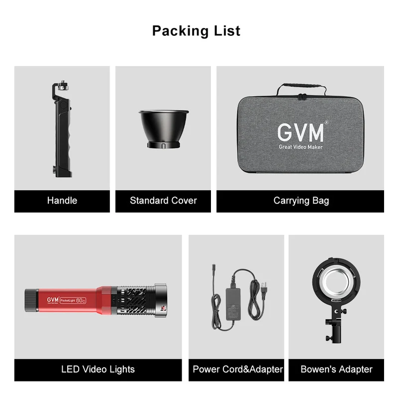 GVM-PD60C Built-in Battery Model 60W Flashlight (RGB)