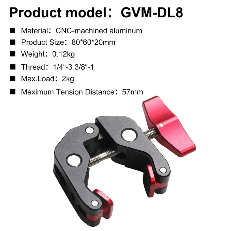 GVM Super Crab Clamp, Magic Arm Gripper Clamp with 1/4 and 3/8 Thread Clips for DSLR Cameras