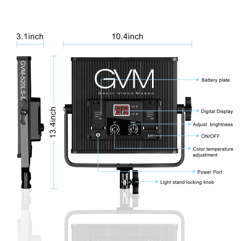 GVM-520S 30W High Beam High Brightness Bi-Color LED VIdeo Light (No Four-Way Barndoor)