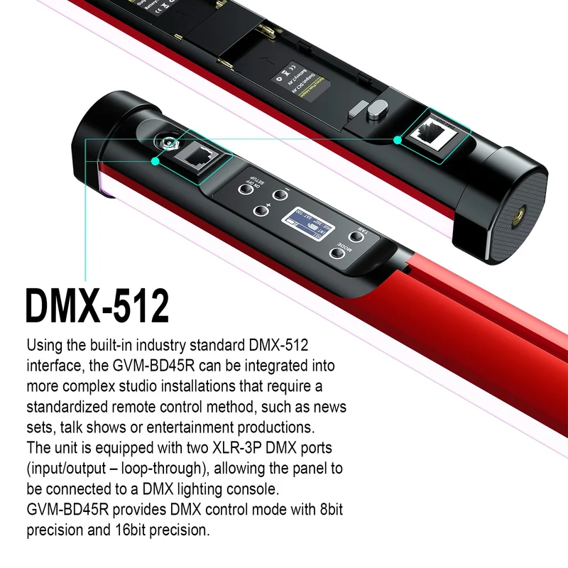 GVM BD45R RGB Tube Light with Softbox, 2 Packs 45W Handheld Wand Light, 48" Full Color LED Tube Light, 2700-10000K Stick Light with APP/DMX Control, 12 Scene Effects, MESH Networking Control Led Video Light