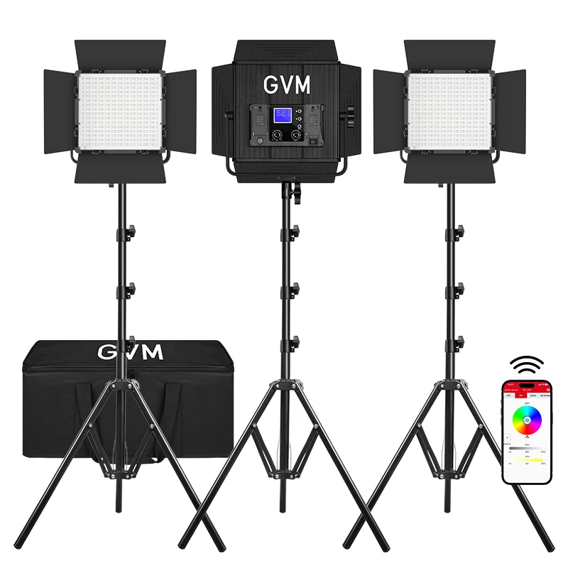 GVM 50RS RGB Led Studio Video Light 3 Video Light Kit(3-Light-kit)
