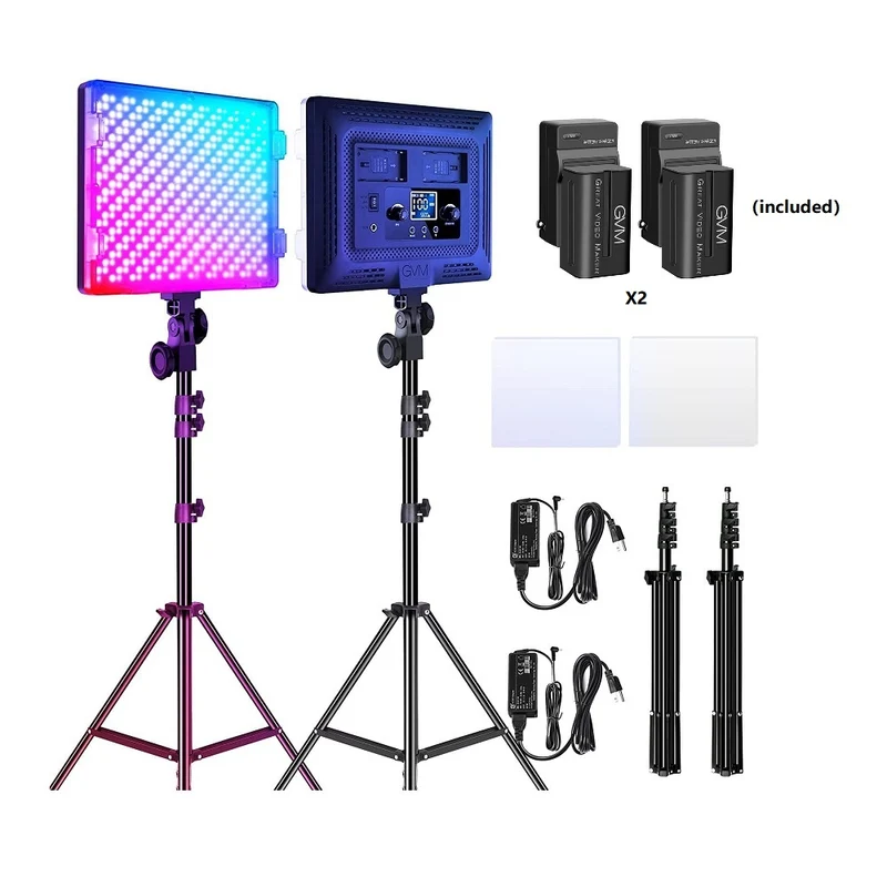 GVM 50W RGB Bi-Color 3200K-5600K Studio Lights（Includes 2-Set NP-F750 batteries worth $99）