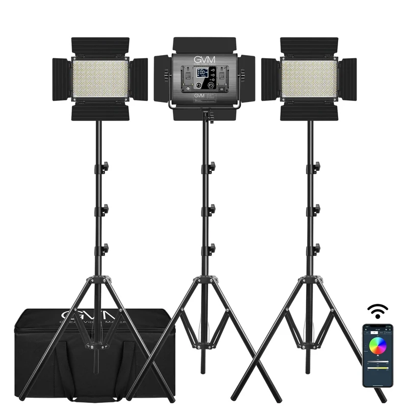 (Open Box)GVM-1000D 45W Bi-Color & RGB Video Light(3-Light Kit)
