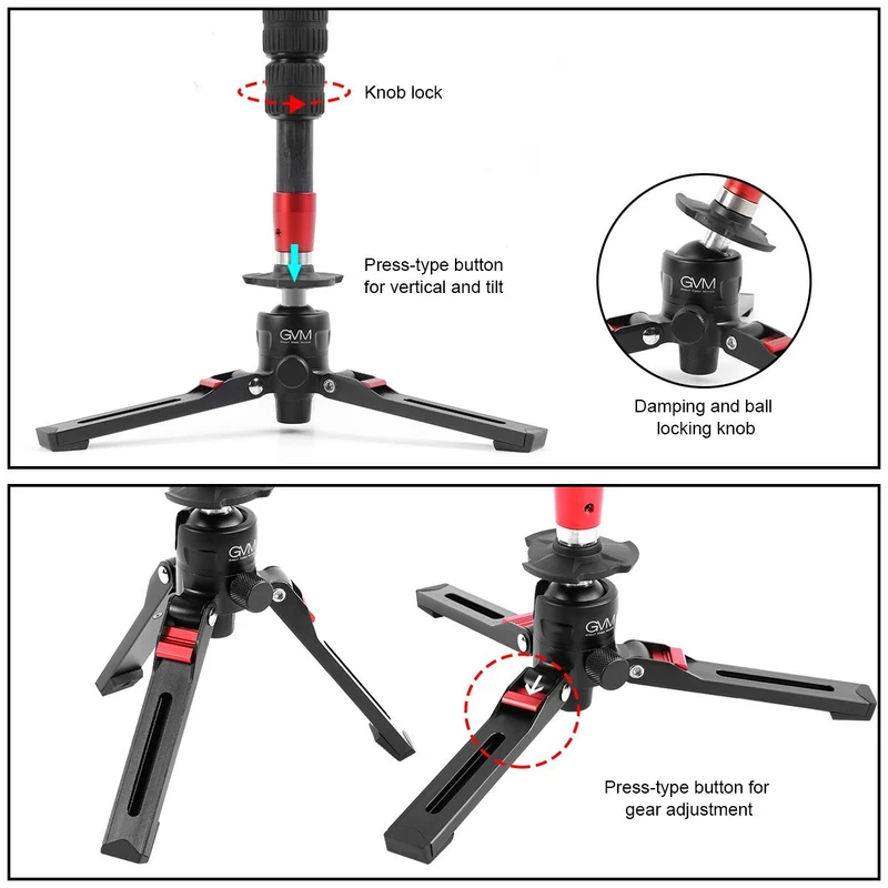 GVM G169 Carbon Fiber 4-Section Monopod with Video Fluid Head