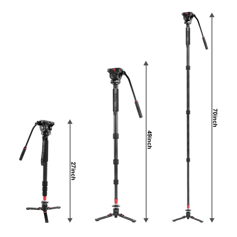 GVM G169 Carbon Fiber 4-Section Monopod with Video Fluid Head