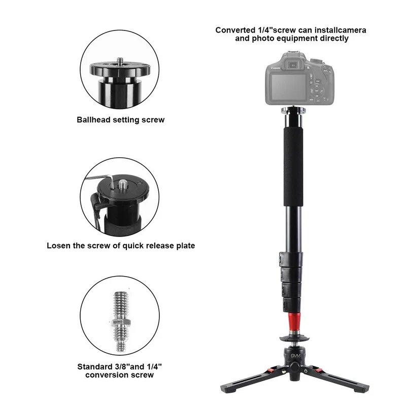 GVM G175 Alluminum Alloy 5-Section Monopod with Video Fluid Head