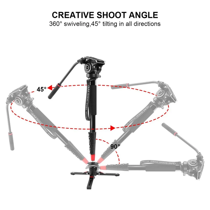 GVM G175 Alluminum Alloy 5-Section Monopod with Video Fluid Head
