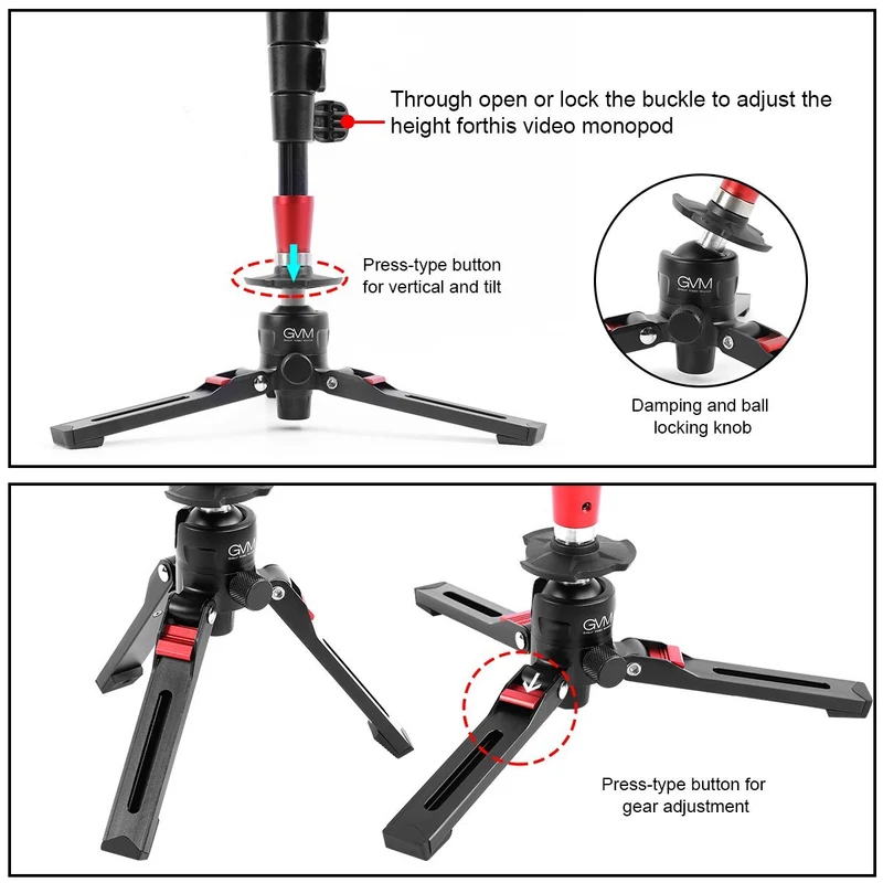 GVM G175 Alluminum Alloy 5-Section Monopod with Video Fluid Head