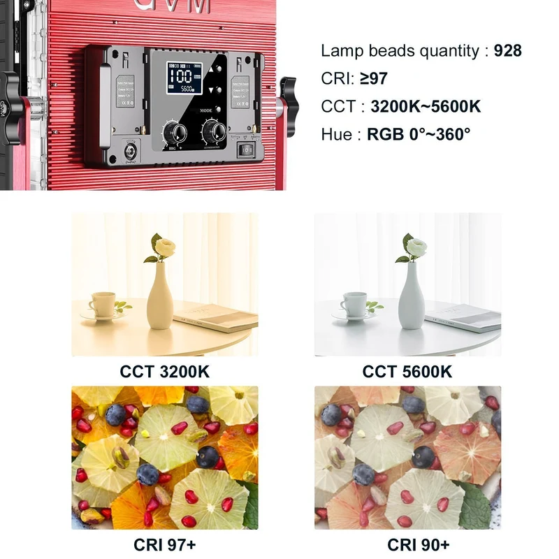 GVM-1200D 50W Bi-Color+50W RGB Video Light(3-Light kit with softbox)