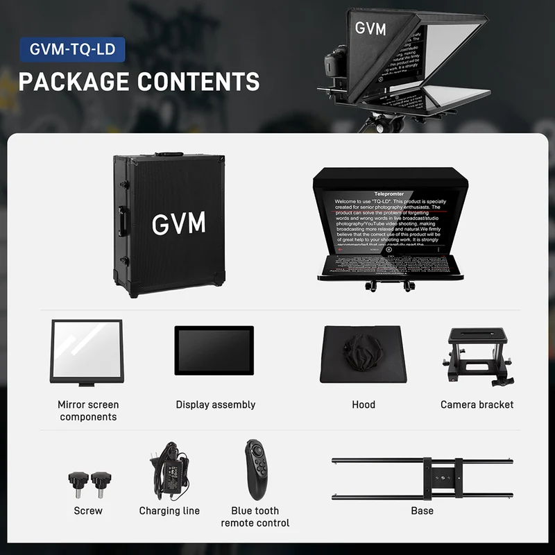Gvm Teleprompter Travel Kit With 18.5 Android All In One Monitor And Flight Case
