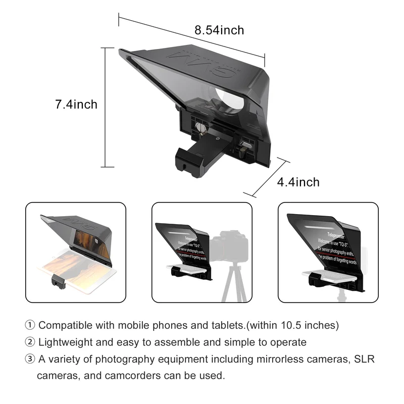 GVM TQ-S Teleprompter for iPad Tablet & Smartphone with Bluetooth APP Control