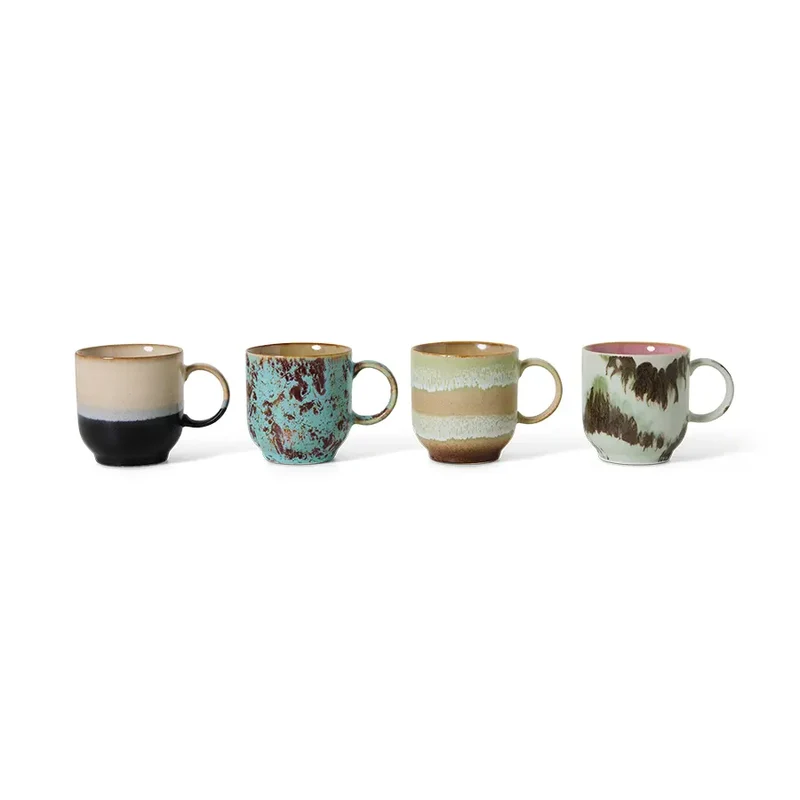 HKLiving 70s Ceramics Café Becher Abstract – 4er Set, 250 ml Stoneware