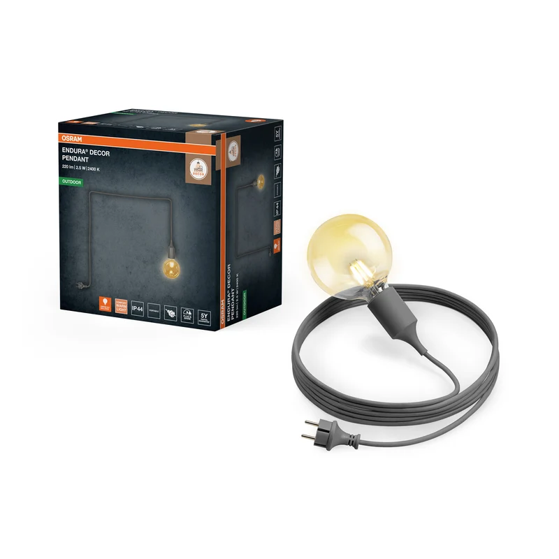 OSRAM Außenpendelleuchte Grau, 5 m Kabellänge, E27, 2400K, Warmweiß