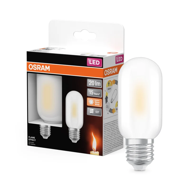 OSRAM Ledstick Flame Star Stick LED Lampe, Flammeneffekt, 1W, 1800K, Warmweiß, E27