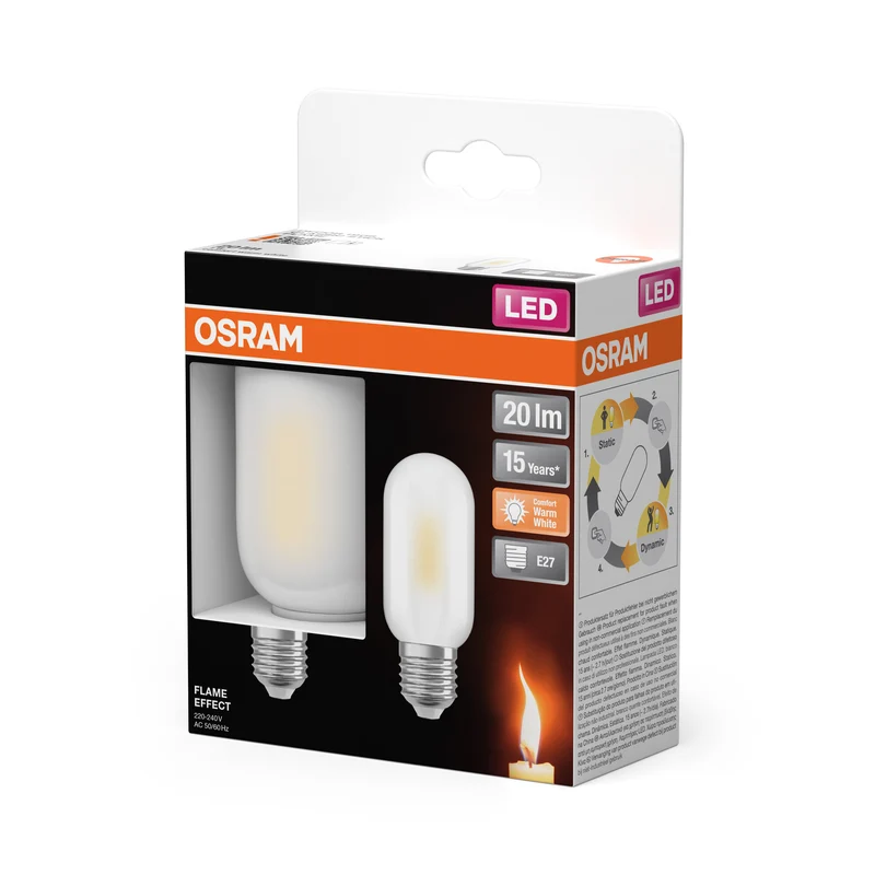 OSRAM Ledstick Flame Star Stick LED Lampe, Flammeneffekt, 1W, 1800K, Warmweiß, E27