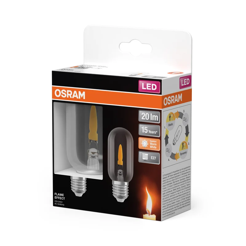 OSRAM LED Leuchte Stick Flame, Flammeneffekt, 1W, 1800K, Warmweiß, E27, 2er Pack