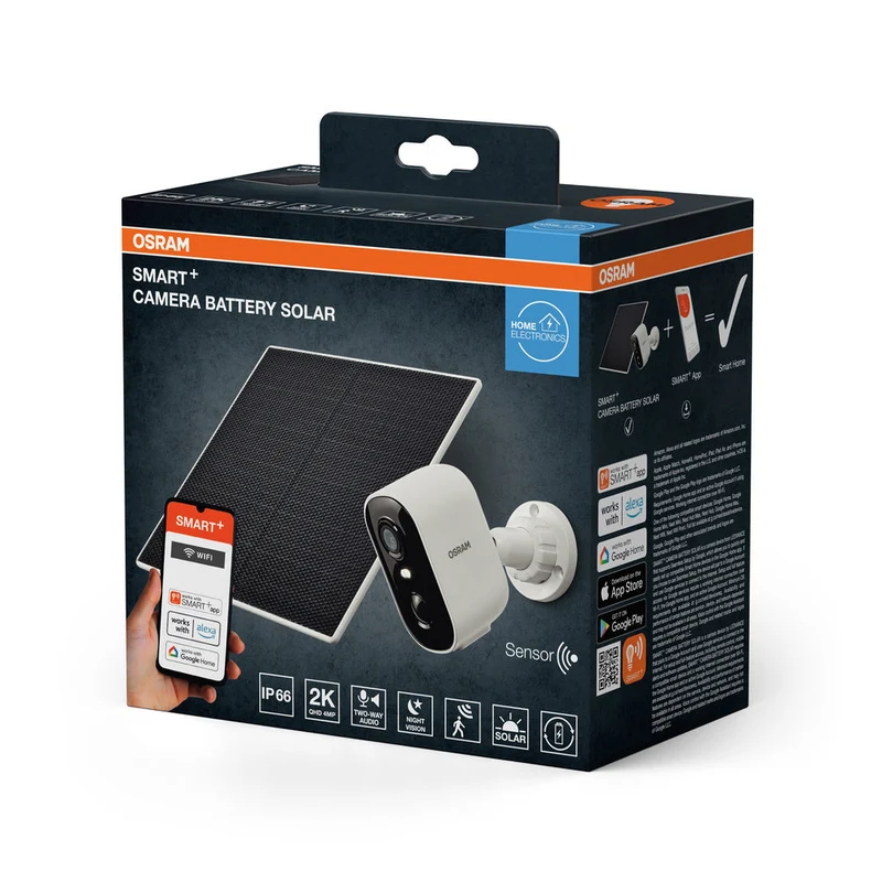 AKTION - OSRAM Wifi SMART+ Smarte Outdoor Überwachungskamera Solar Weiß inkl. Gratis Smart Plug