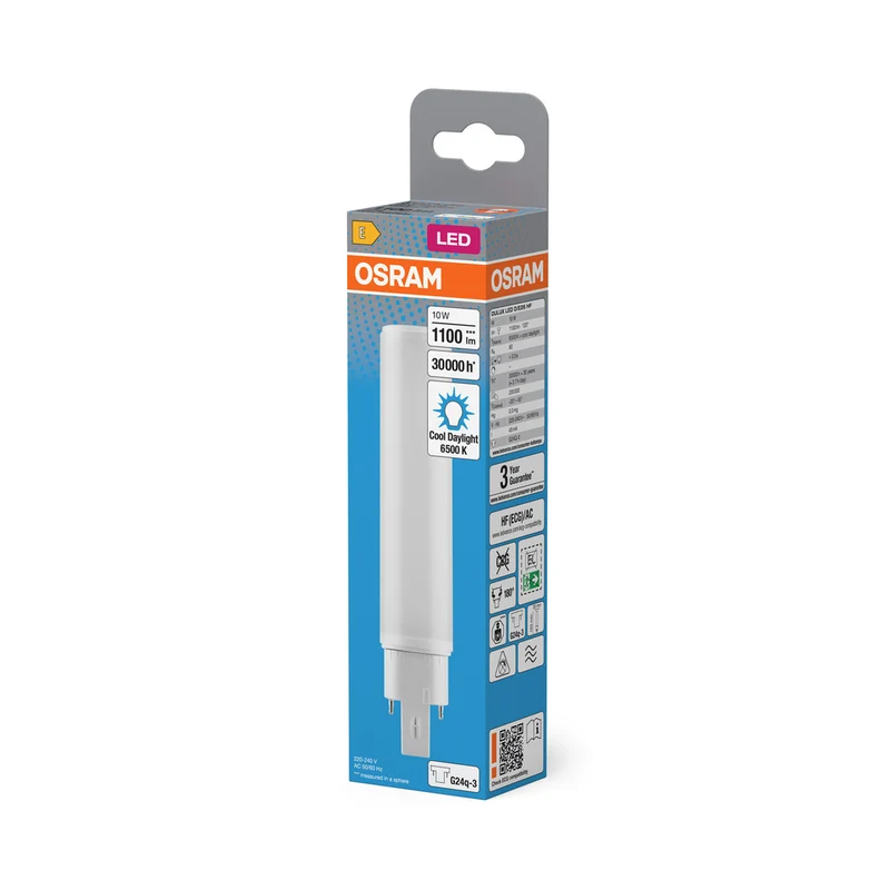 OSRAM DULUX LED D/E26 HF & AC MAINS Stablampe, 10W, 6500K, Kaltweiß, G24Q-3