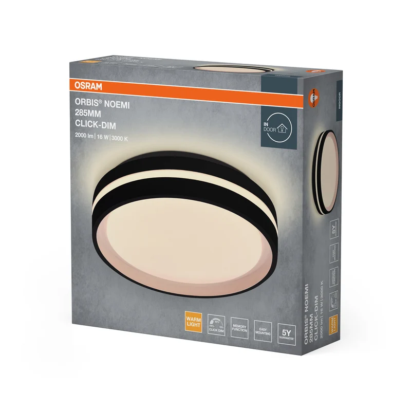 OSRAM Orbis Noemi Deckenleuchte, 285 mm, 16W, 3000K, Warmweiß, Click dimmbar, Schwarz