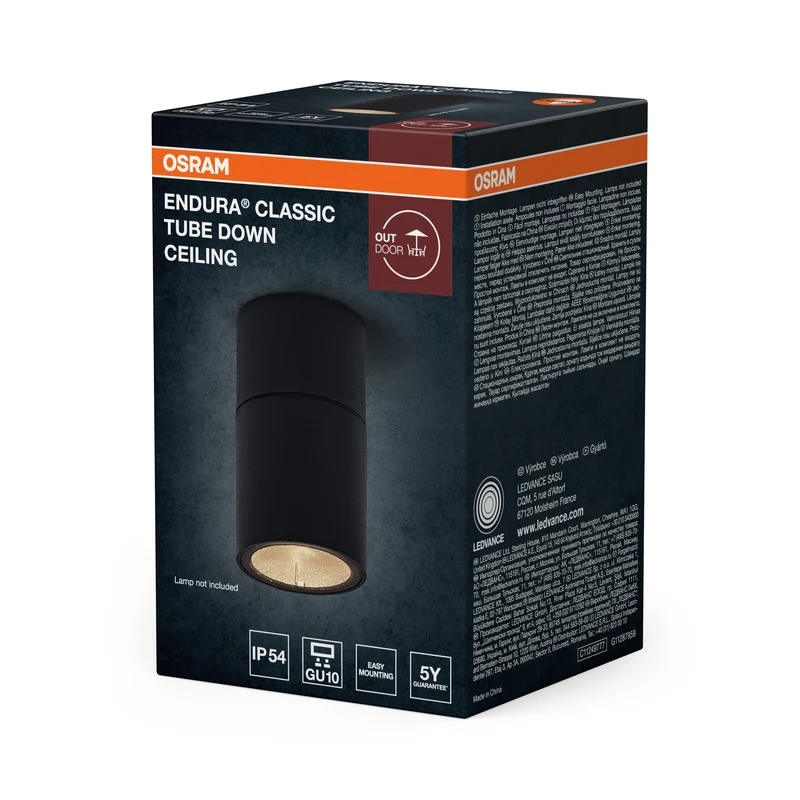 OSRAM Außenwandleuchte, GU10, Dunkelgrau, Glas, IP54, 103 mm, 0-5 W, 1 Leuchtmittel, 25. 000 h Lebensdauer, IK06, Schutzklasse II, Montagezubehör enthalten