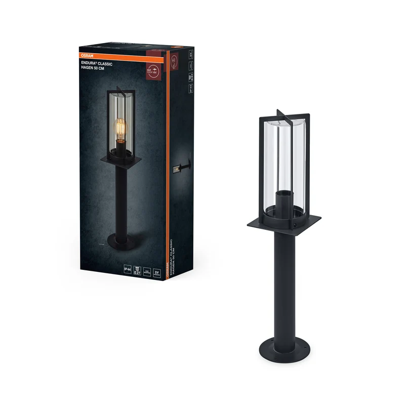 ENDURA Classic Hagen Wegeleuchte, Dunkelgrau, 50 cm, E27-Fassung, IP44, 25. 000 h Lebensdauer, Aluminiumgehäuse, Glasabdeckung, 220–240 V AC