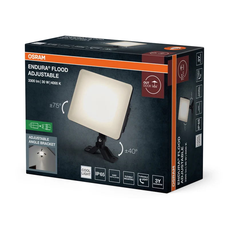 OSRAM ENDURA Flood Adjustable LED-Fluter, 30W, 2550lm, 4000K Kaltweiß, Schwarz, Aluminium, schwenkbar, IP65