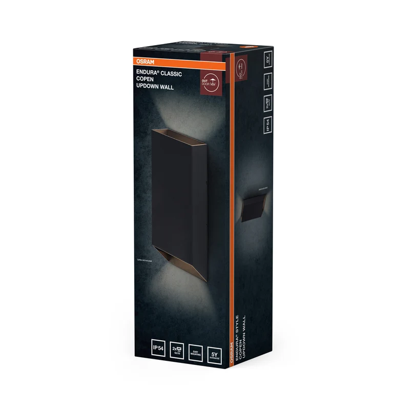 OSRAM Außenwandleuchte, Außenwandleuchte, Dark grey, GU10, 2 Leuchtmittel, 0-5 W, IP54, Aluminiumgehäuse, Glasdiffusor, 25. 000 h Lebensdauer