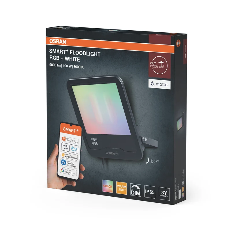 OSRAM SMART+ MATTER Floodlight LED-Fluter, 30W, 2400lm, RGBW 16 Mio. Farben, 3000K, WiFi, Matter, Alexa/Google, IP65