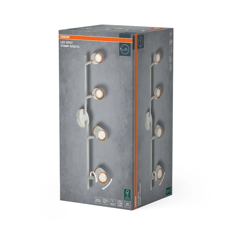 OSRAM LED Spot Stamp Deckenleuchte 4xGU10 Weiß und Holz