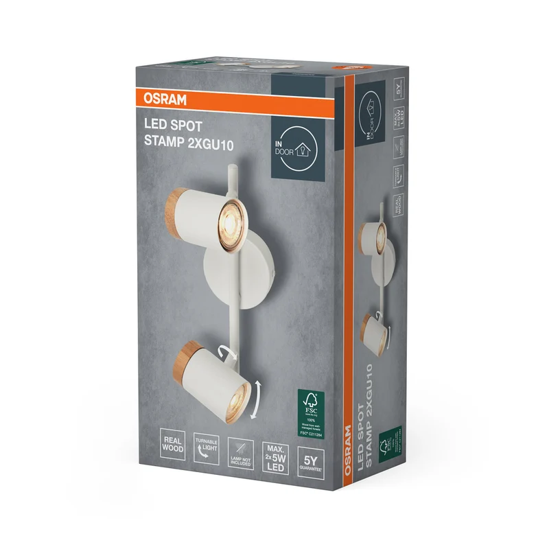 OSRAM LED Spot Stamp Deckenleuchte 2xGU10 Weiß und Holz