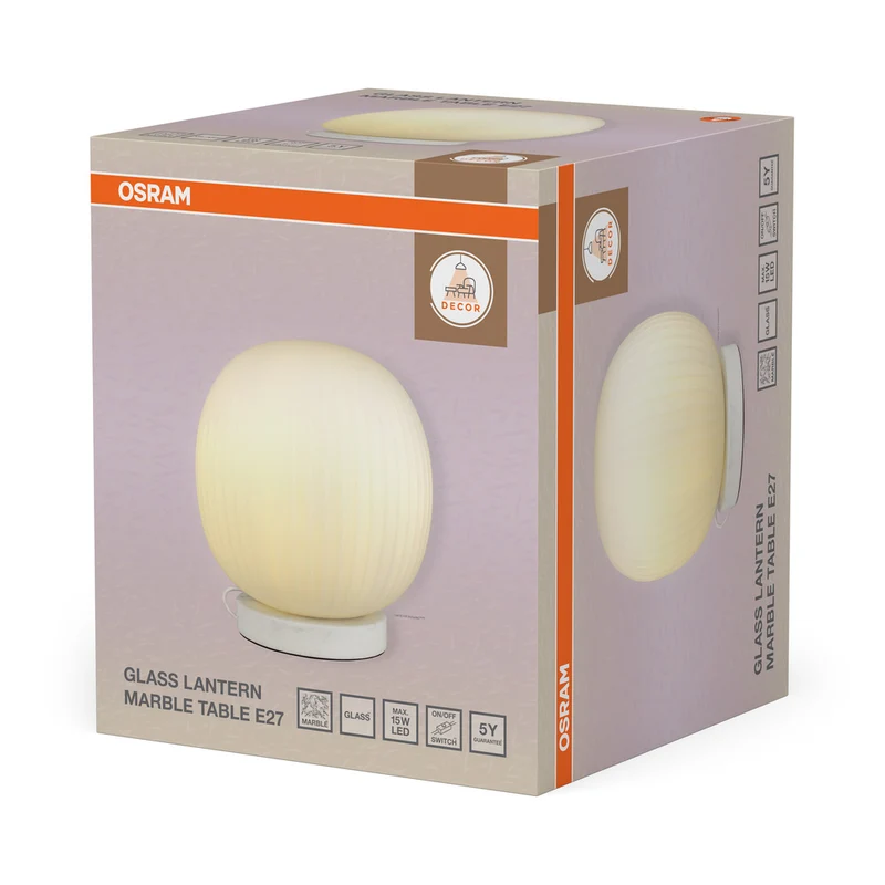 OSRAM DECOR Glass Lantern Marble Tischleuchte E27