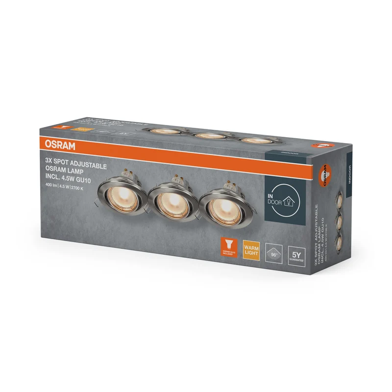 OSRAM LED Spot Recess Einbaustrahler Set GU10 schwenkbar 4.5W Satin-Nickel ⌀68 mm